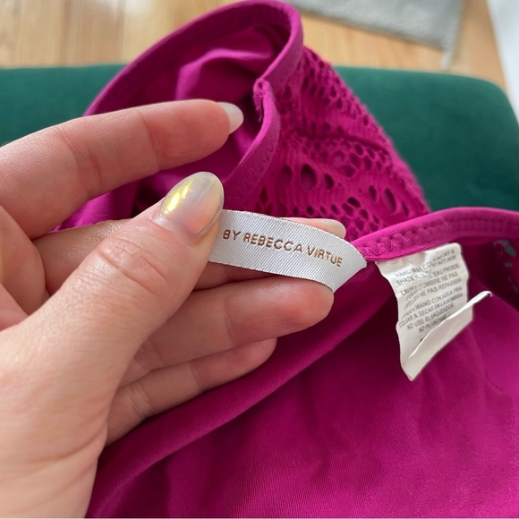 BECCA by Rebecca Virtue Color Play Fuchsia Crochet One Piece Swimsuit EUC Size L - Picture 8 of 10